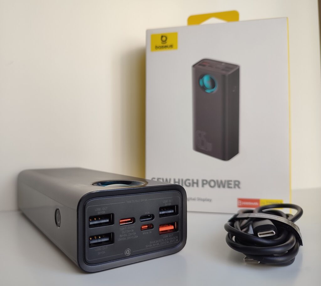 Baseus Power Bank 65W — USB-C and USB-A Ports Top View