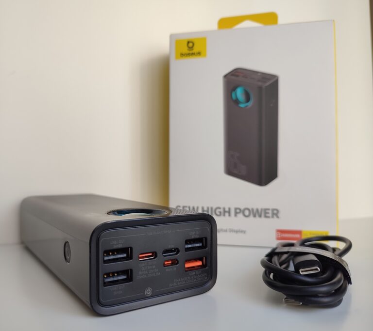 Baseus Power Bank 65W — USB-C and USB-A Ports Top View