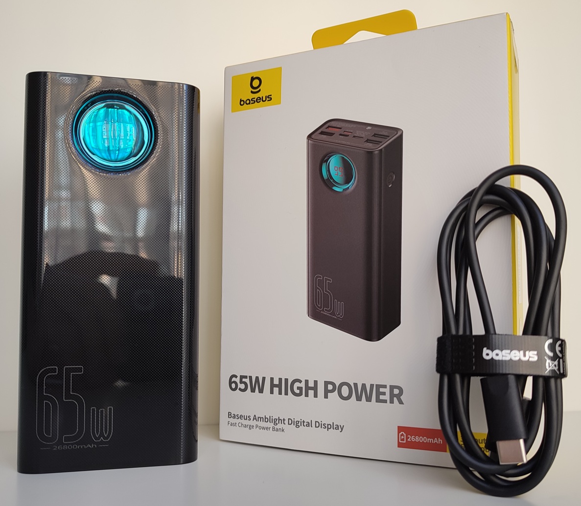 Baseus 65W power bank with fast charging and high capacity for laptops and smartphones